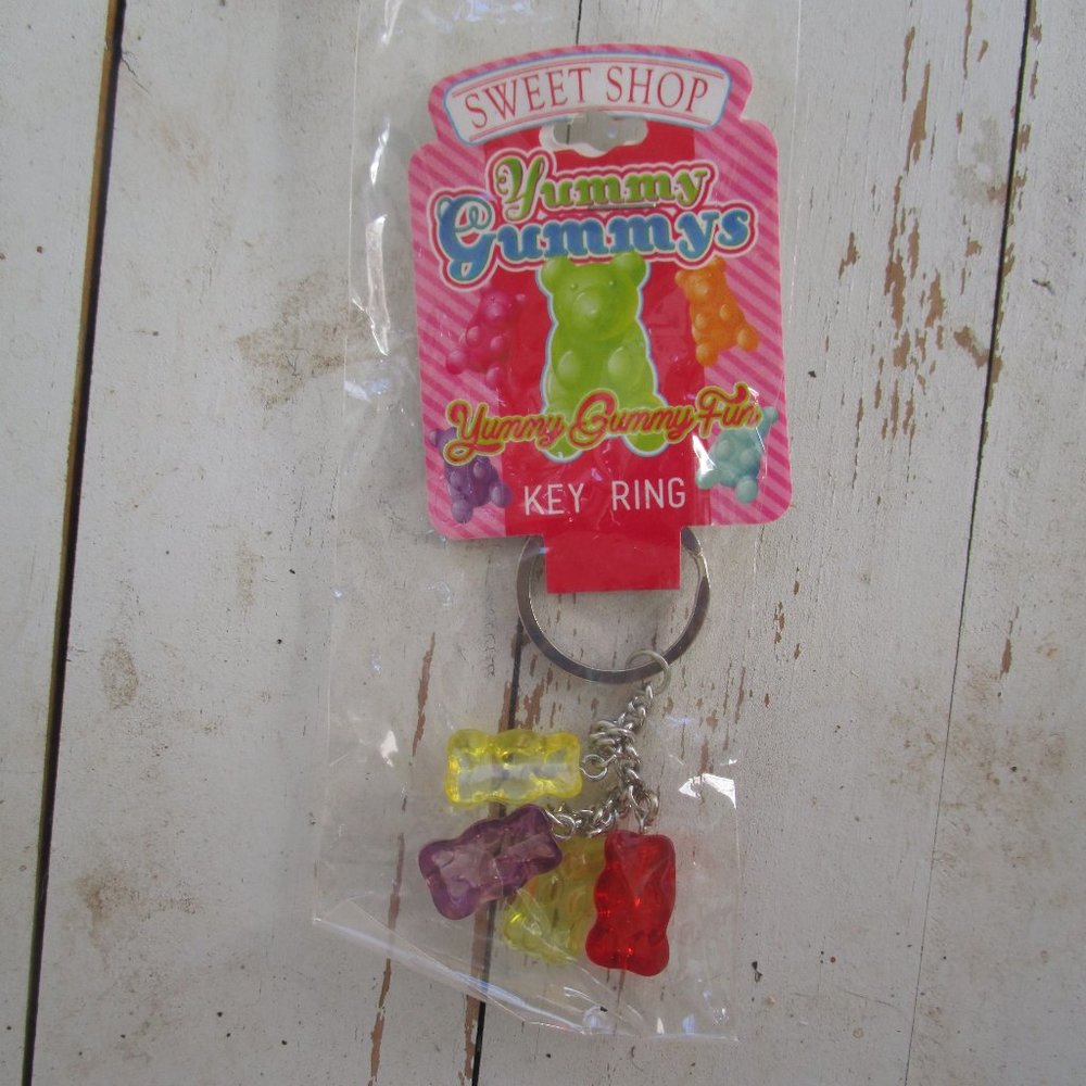 Y2K Gummy Bear Charm Keychain Silver Tone